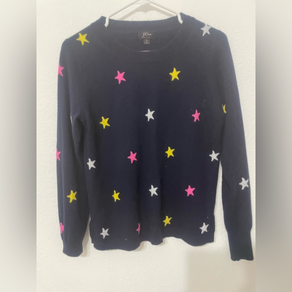 J.Crew long-sleeve everyday cashmere crewneck sweater in stars- NAVY CITRON PINK